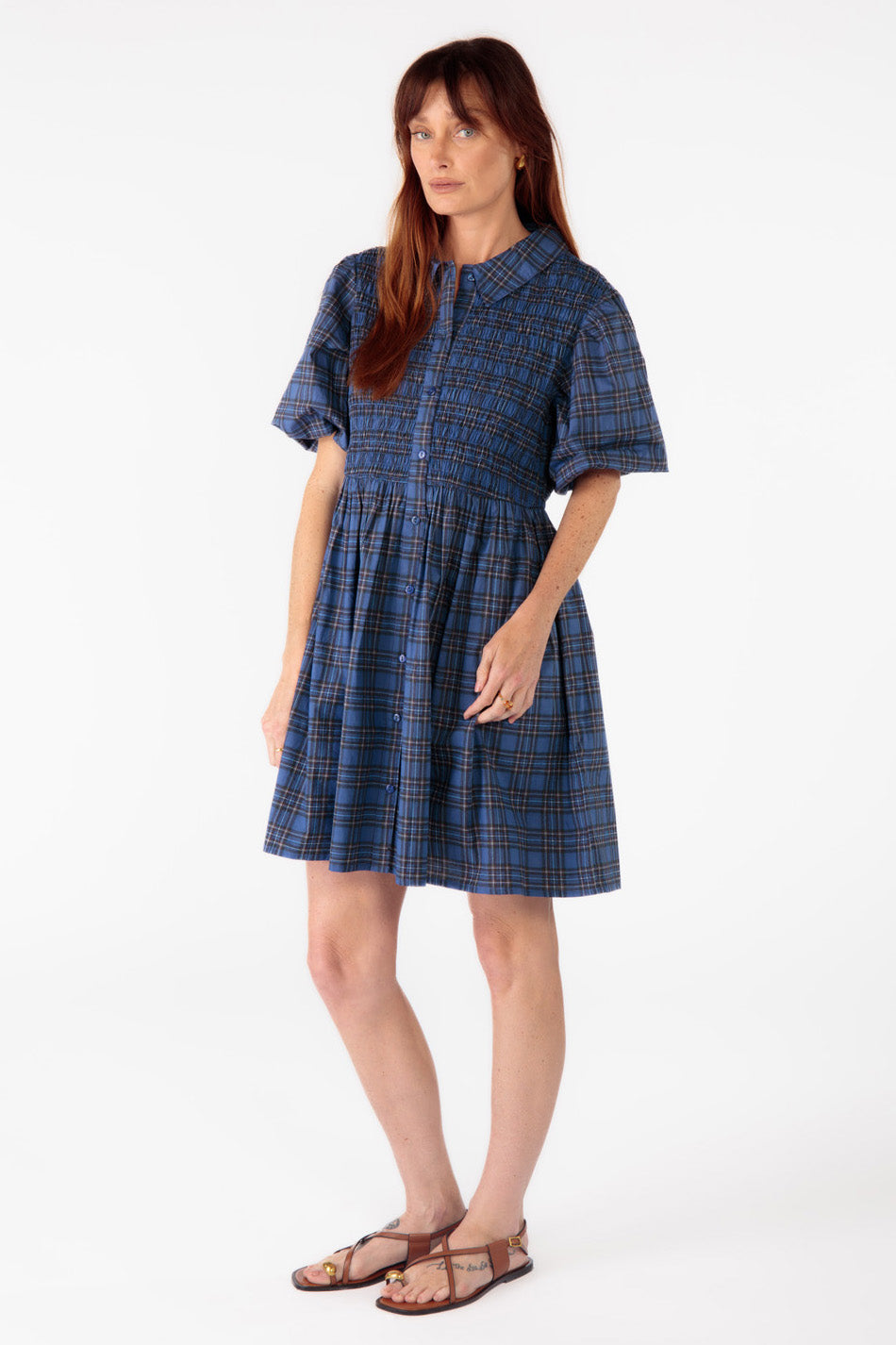 Parquet Shirred Dress Blue