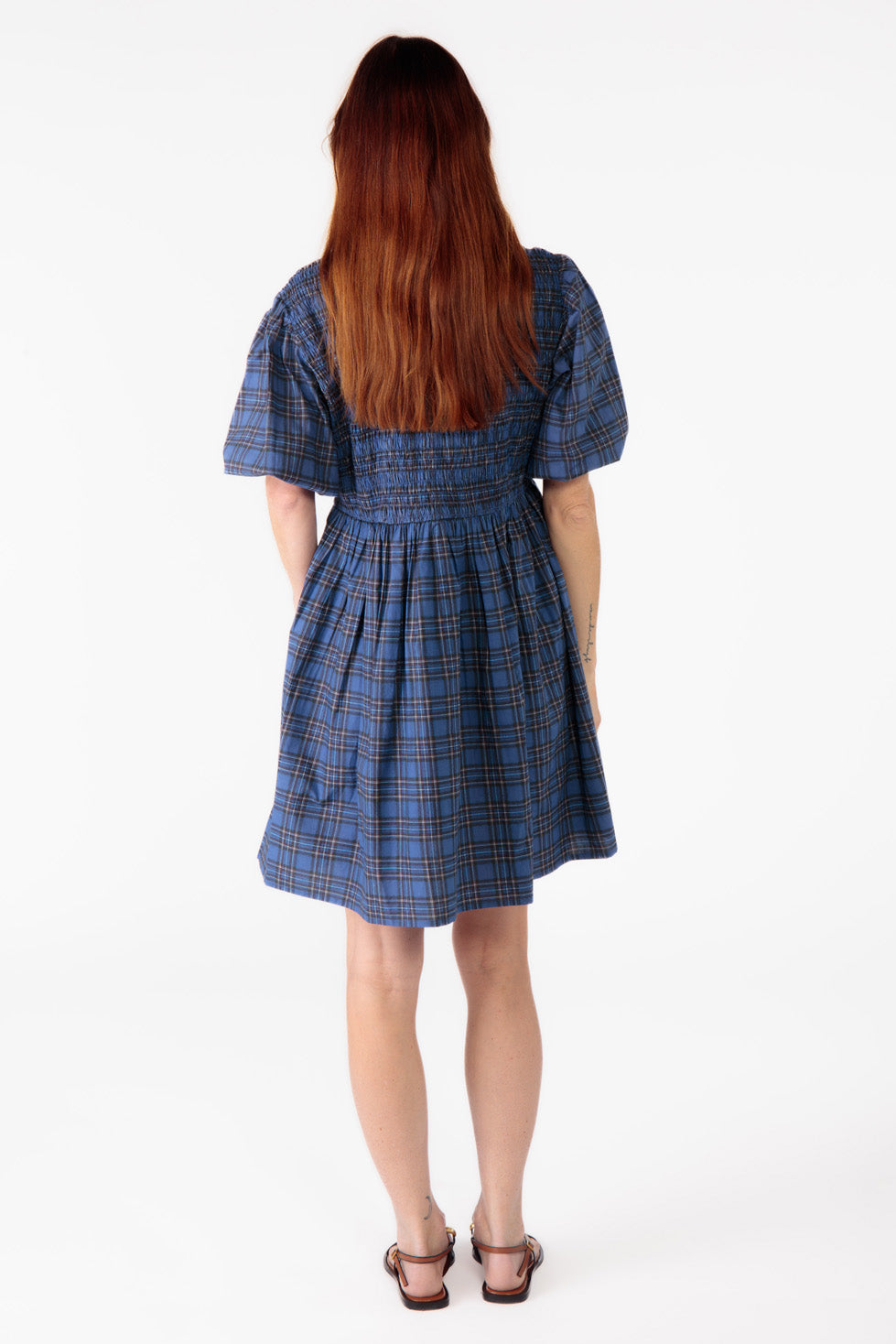 Parquet Shirred Dress Blue