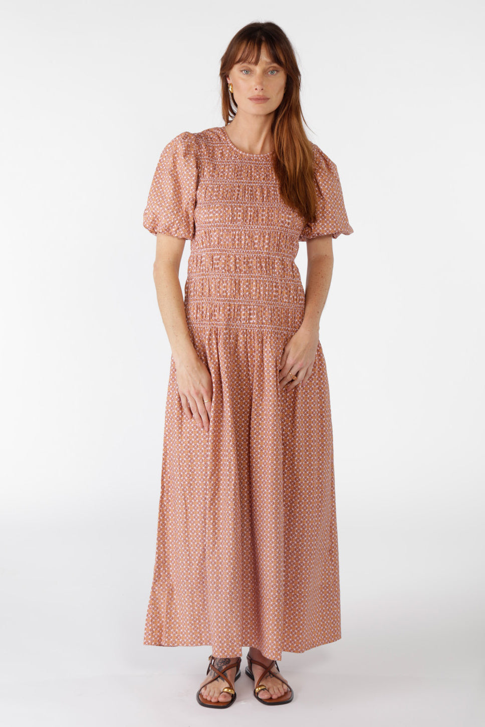 Aava Shirred Dress Orange