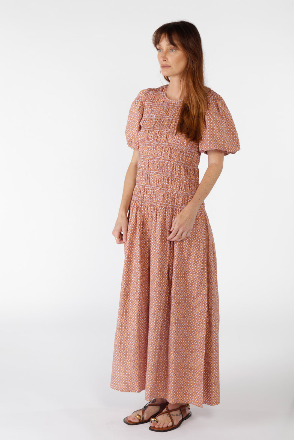 Aava Shirred Dress Orange
