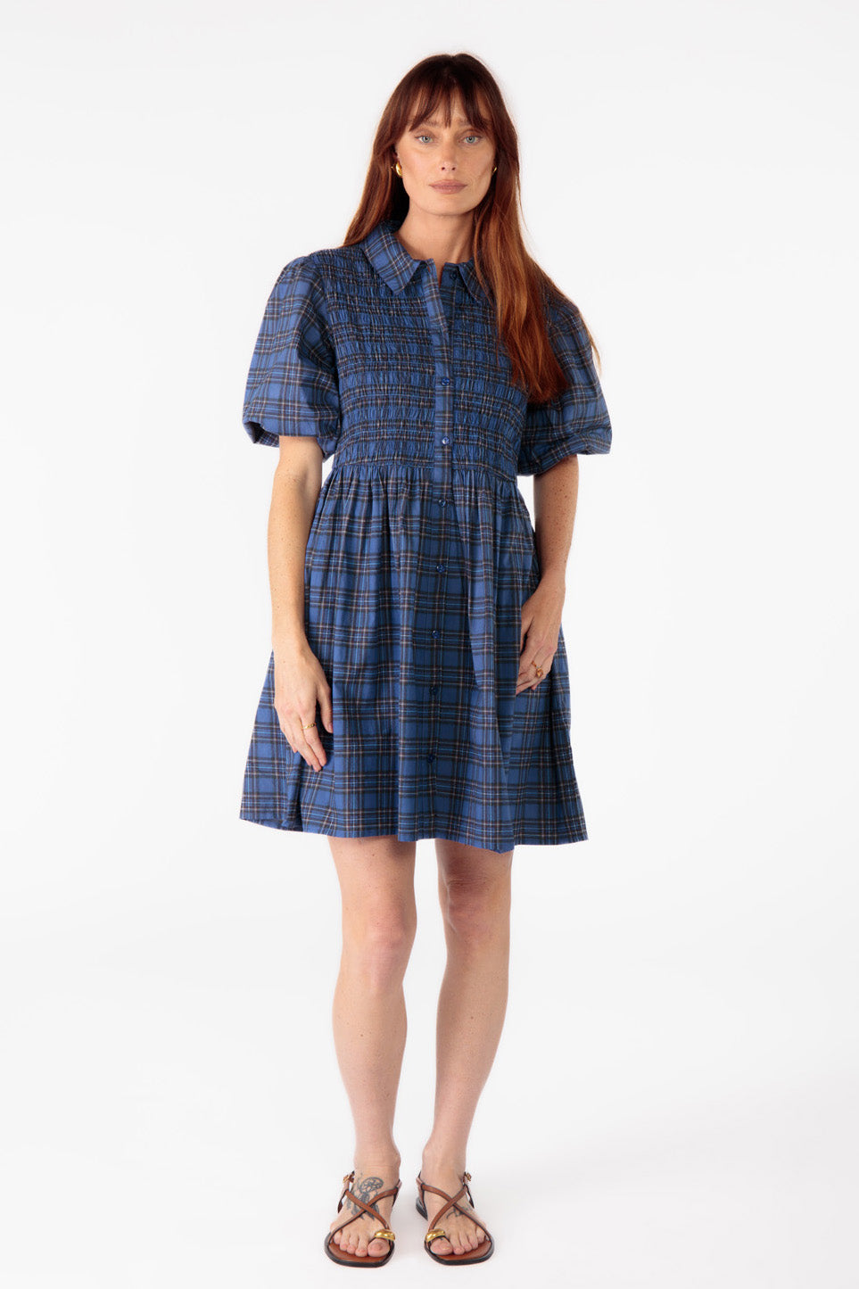 Parquet Shirred Dress Blue