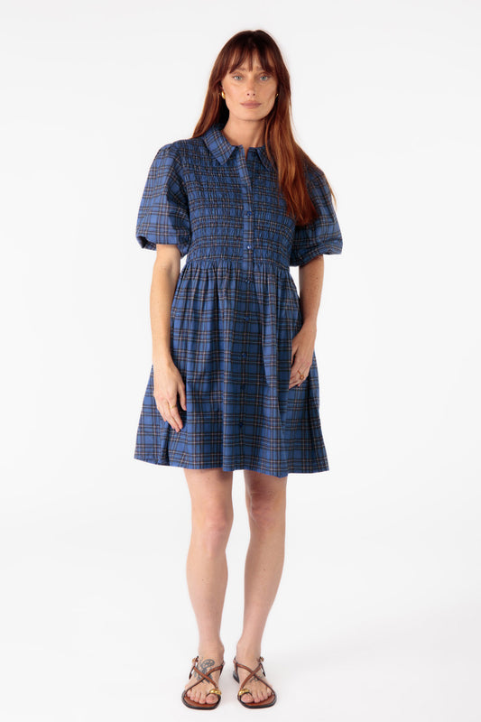 Parquet Shirred Dress Blue